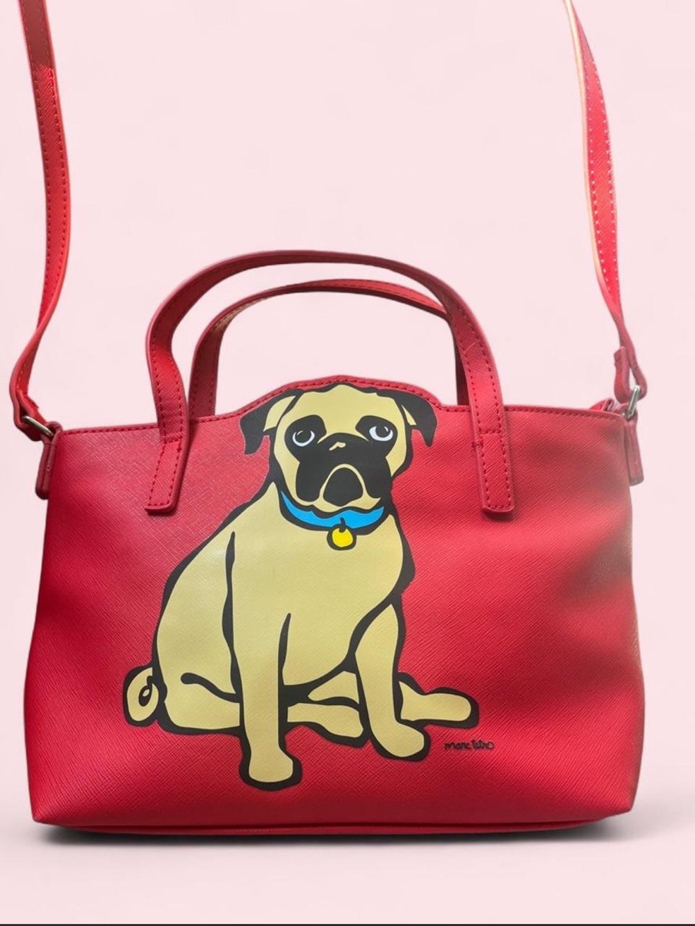 NWOT Marc Tetro Red Pug Graphic Crossbody Tote - Playful Everyday Bag